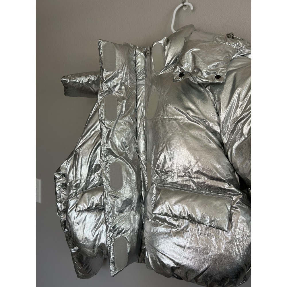 KHY Kylie Jenner Standard Puffer Jacket XXS Silver Metallic Oversized Hooded - Picture 11 of 14